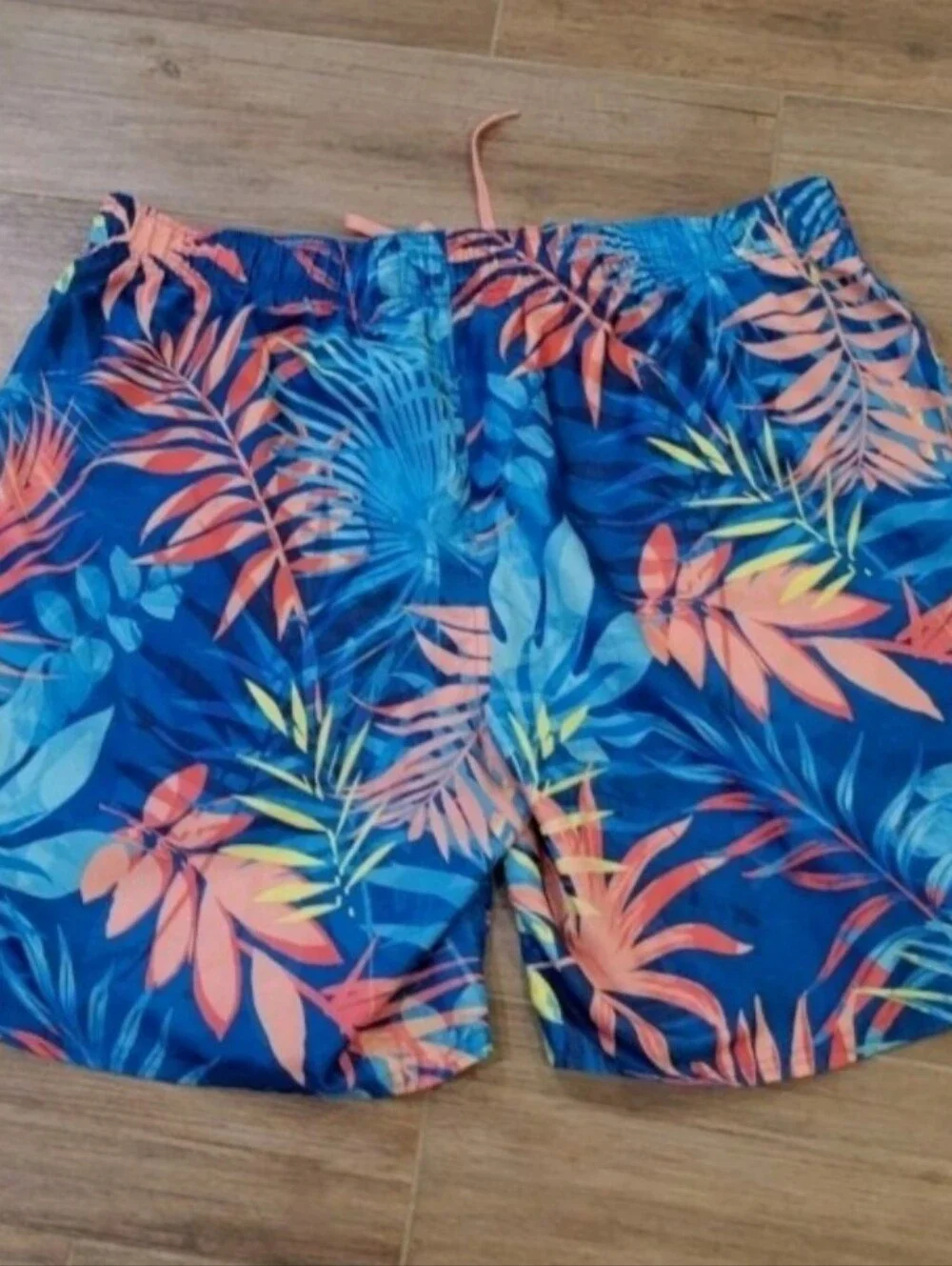 Mens Swim Short Trunks Board Elastic Waist, Pockets L Quick Dry Tropical/Patriot